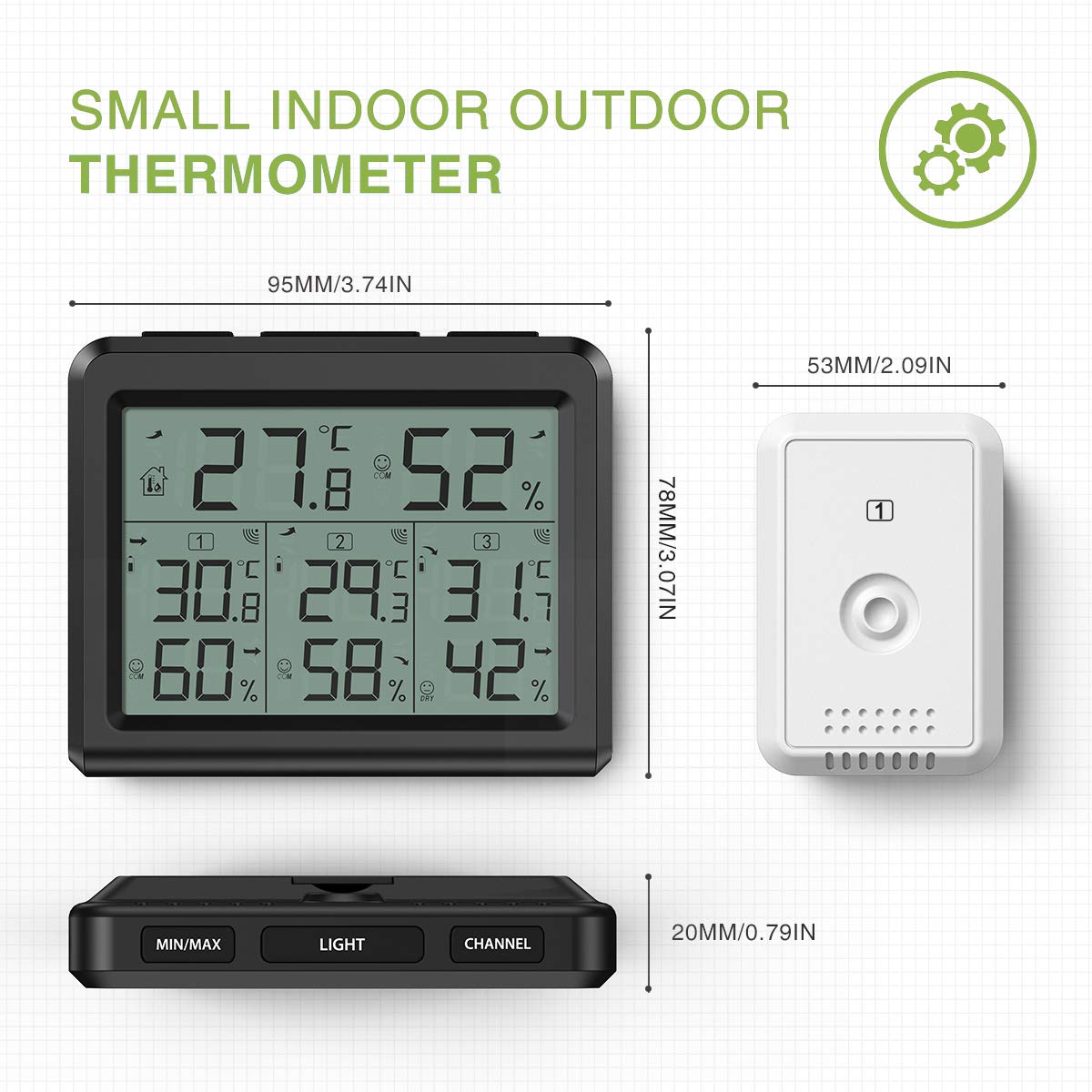 KeeKit Indoor Outdoor Thermometer, Temperature Humidity