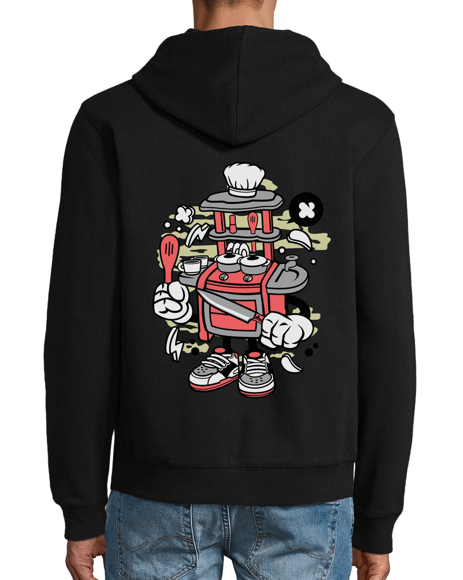 Set da cucina giocattoli stile hip hop divertente arte con cappuccio misto cotone cerniera giacca felpa felpa con cappuccio nero