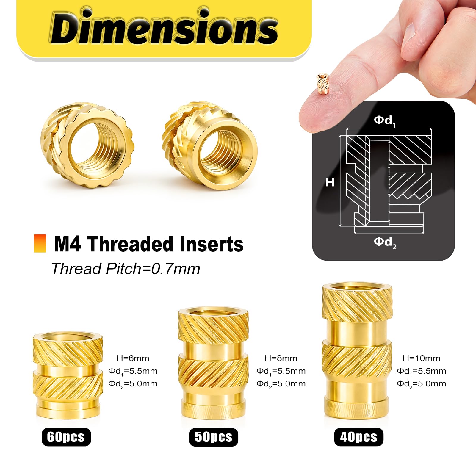 M4 Heat Set Threaded Inserts - 150 Pack -3