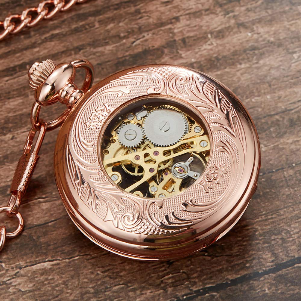 Retro Hollow mechanische Taschenuhr mit Kette Gold Sterne Skelett Steampunk Vintage Herren Frauen Handwickeltasche Uhr