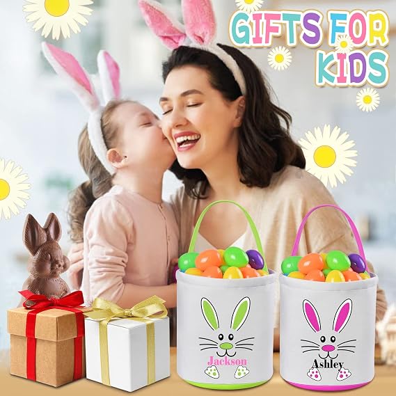 سلة عيد الفصح المخصصة، سلال عيد الفصح Vapcuff للأولاد والبنات هدايا عيد الفصح سلة أرنب عيد الفصح حقائب صيد بيض عيد الفصح سلة بيض عيد الفصح المخصصة حقائب أرنب عيد الفصح للأطفال - أخضر