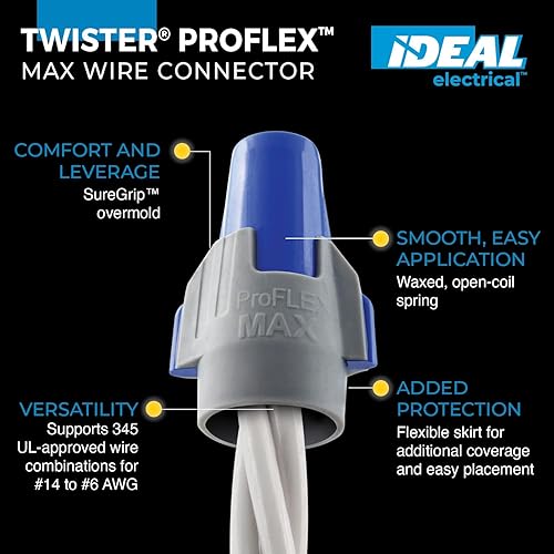 Miniatura 31 de IDEAL - Tornillo eléctrico ProFLEX Mini (30-443J), conector de cable naranja/azul, tarro de 175 tuercas de alambre giratorias compactas para 22 a 12