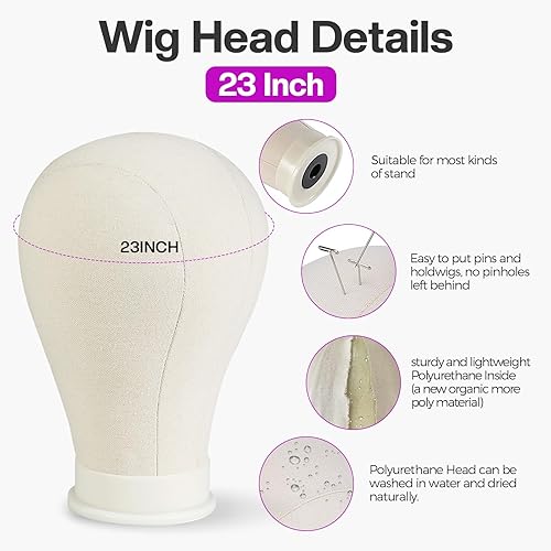 Miniatura 2 de Neverland Beauty & Health Cabeza de peluca de 23 pulgadas, soporte de peluca con cabeza, cabeza de maniquí de lona para pelucas, juego de bloque de