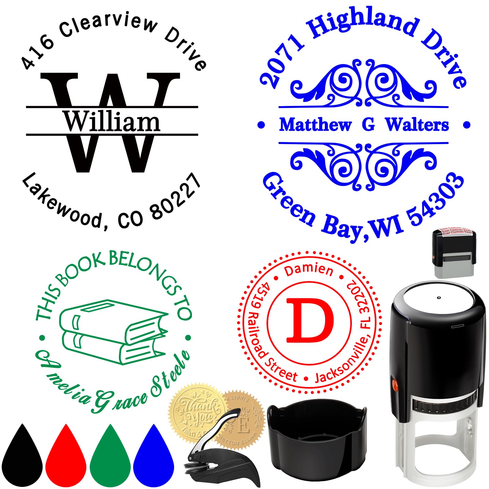 Custom Stamp Personalized Self Inking Stamps Customized Name Logo Signature Ink Stamp for Business Office Date Return Address Label Rubber Stamper Personal