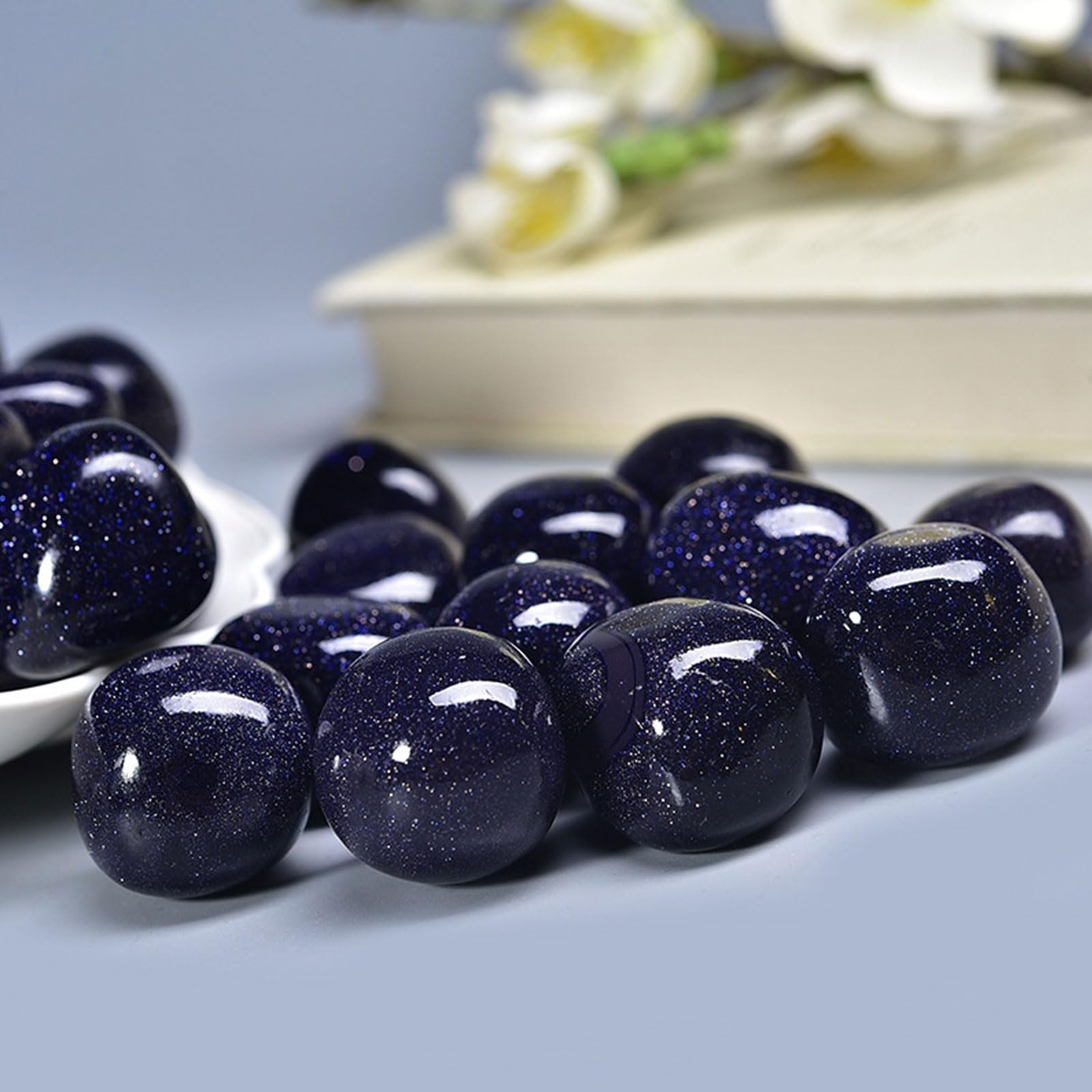 Blue Goldstone caído de Piedras civilizadas a Granel Muestra de Piedra Preciosa de curación Pulida Natural Natural para Reiki, meditación, decoración (Aprox. 1 libra/460g),20~30mm