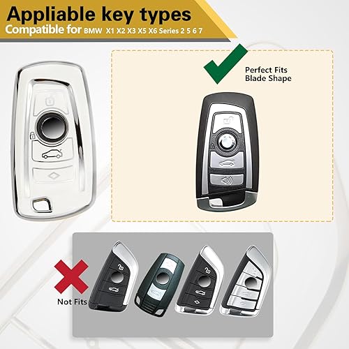 Miniatura 5 de Funda para llavero BMW con llavero de cuerda trenzada de metal para accesorios BMW, funda suave mejorada para llave clásica BMW Smart Remote sin