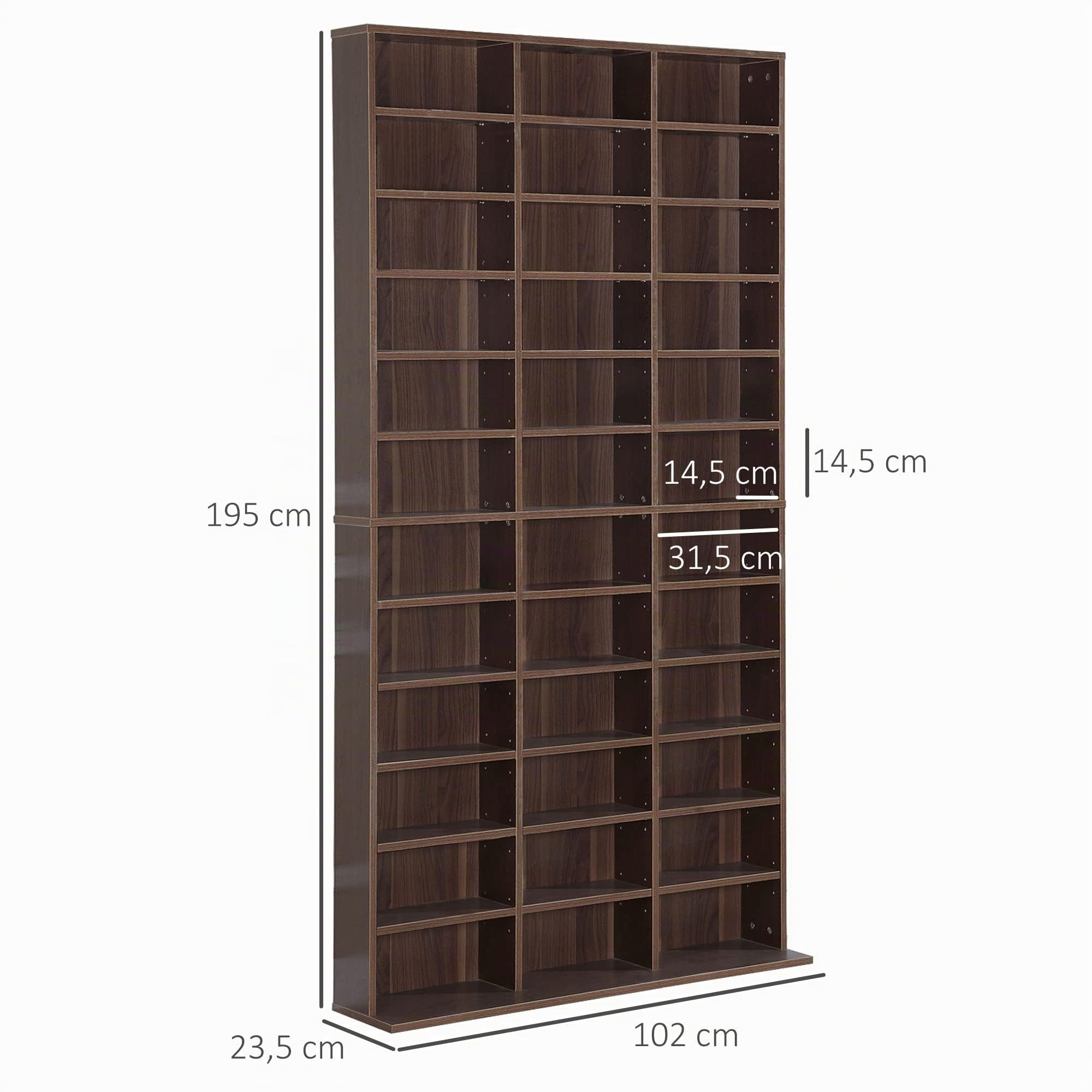 HOMCOM Almacenamiento CD DVD 1116 CD/528 DVD, 102x23,5x195cm, Marrón