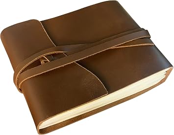 Leather Photo Album - Holds 4x6 100 Photos - Oversized Leather Bound Scrapbook - Handcrafted Picture Memory Book for Anniversary, Wedding Medium, Cream Pages