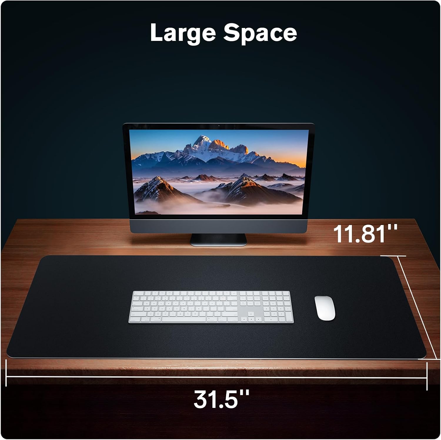 Leather Desk Mat Protector, Mouse Pad, Non-Slip PU Leather Desk Blotter, Suitable for Gamer, Office & Home - 31.5 x 11.8 in, Black - 3