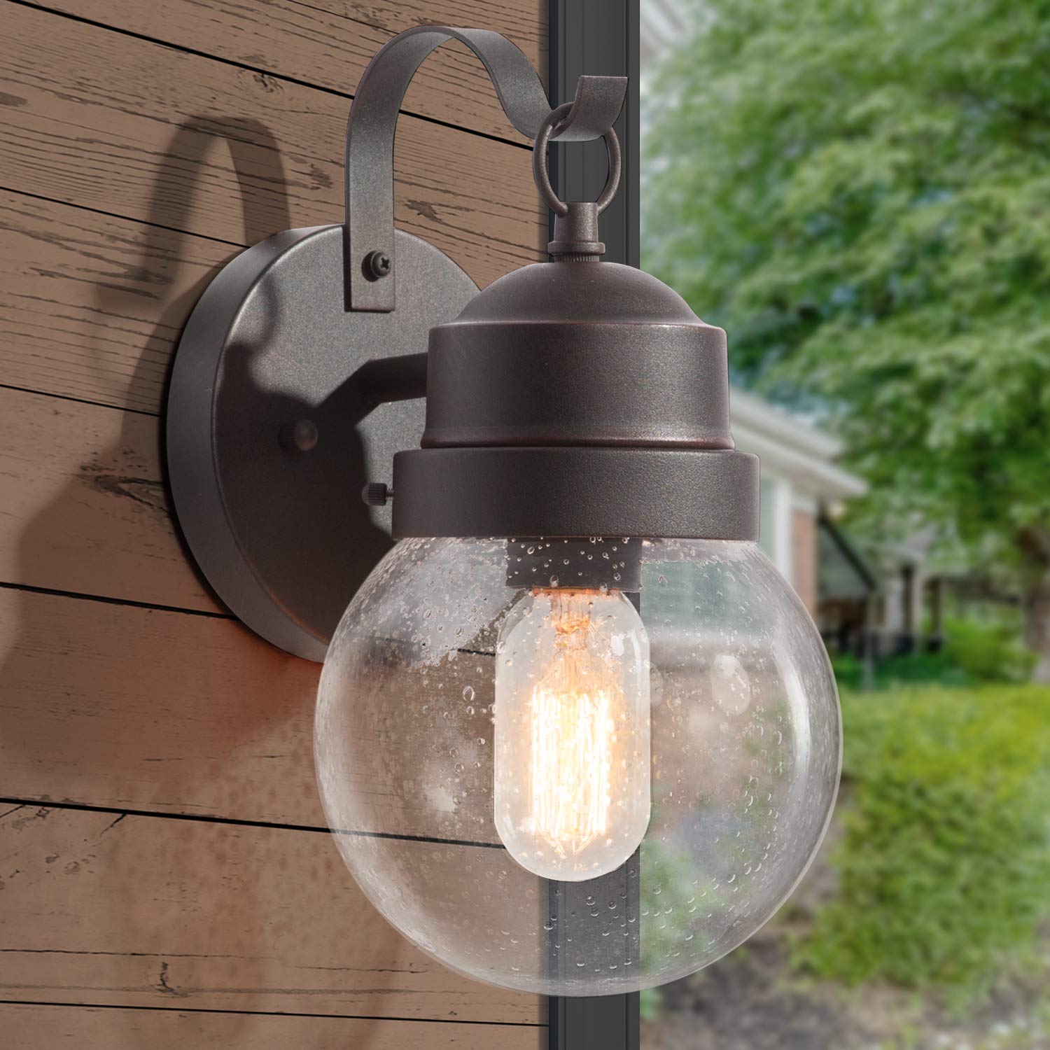 Tarentlight 15 Inch Outdoor Wall Sconce, Oil Rubbed Bronze Finish, Clear Seeded Glass, E26 Base, 1-Light, Wet Rated, Modern Farmhouse Style