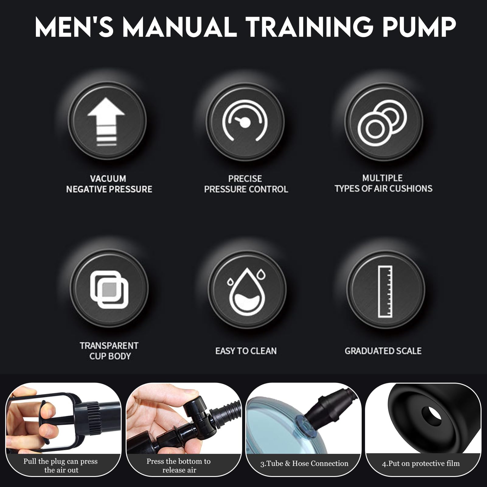 Pompe à Vide pour Homme avec 6 Anneaux de Constriction et 2 Bases en Silicone Doux - Pompe à Pénis pour Amélioration de la Performance Sexuelle - Made in ABS de Haute Qualité - Livrée avec Gel Lubrifi