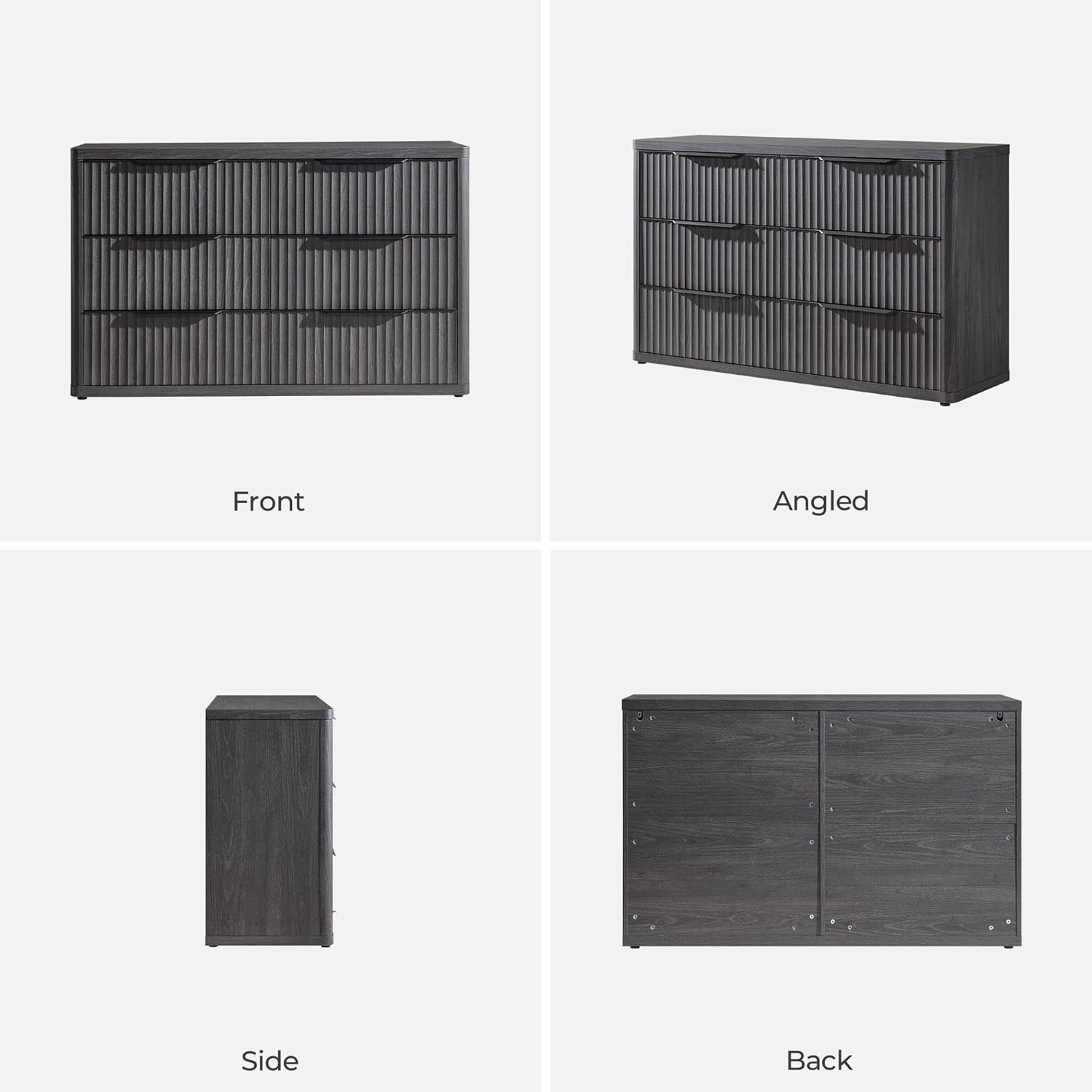SICOTAS Dresser for Bedroom 53.5" Wide 6 Drawer Dressers & Chests of Drawers for Closet Long Large Modern TV Stand Set for Clothes Storage Fluted Clothes Closet for Hallway Entryway, Dark Grey Alder Dark Grey Alder 1 Piece
