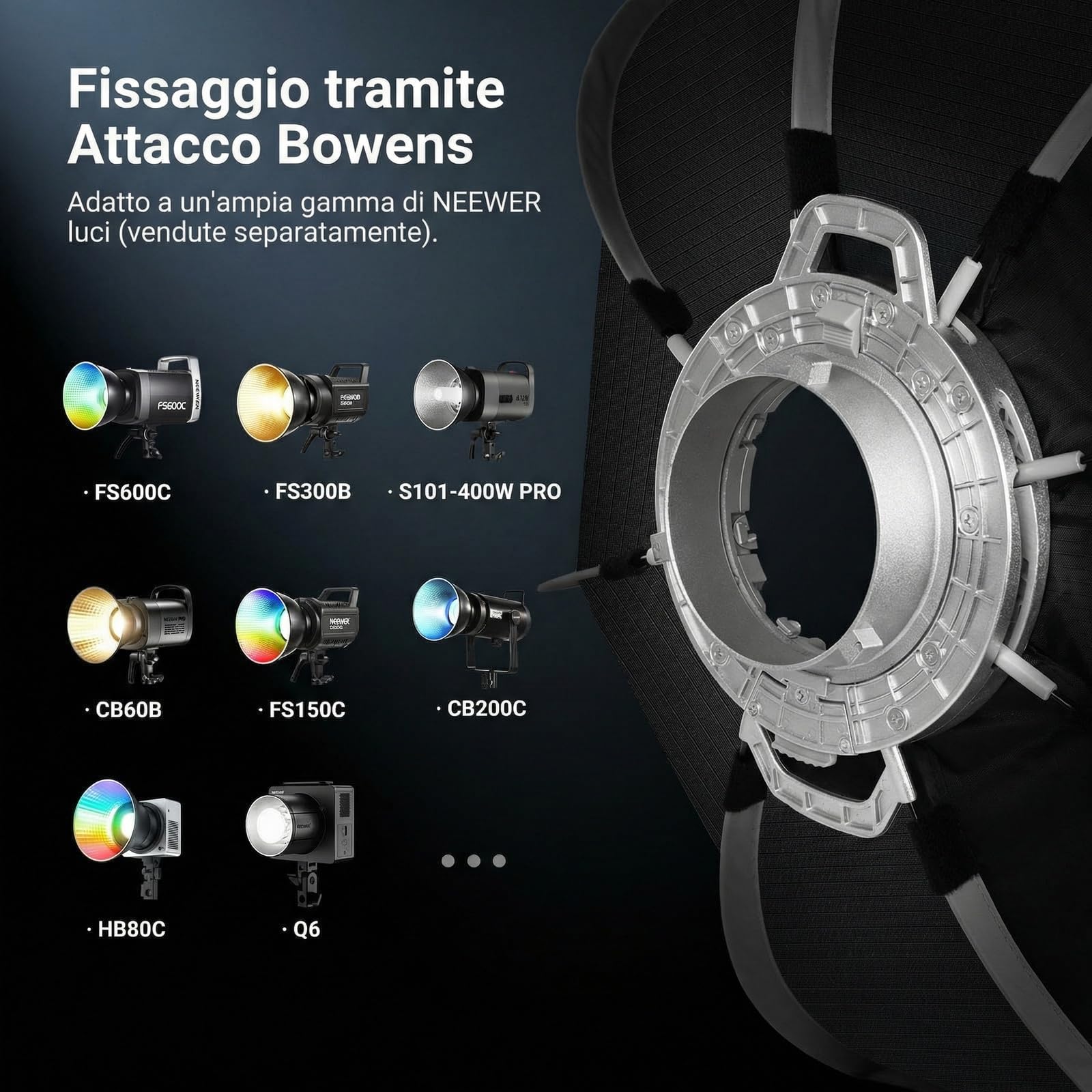 NEEWER BASICS Softbox Ottagonale, Set di Soft Box Bowens a Sgancio Rapido da 120cm con Griglia, Compatibile con Aputure 150c Compatibile con Godox SL60w, per FS300C FS150B HB80C CB200C Q6, NS66P