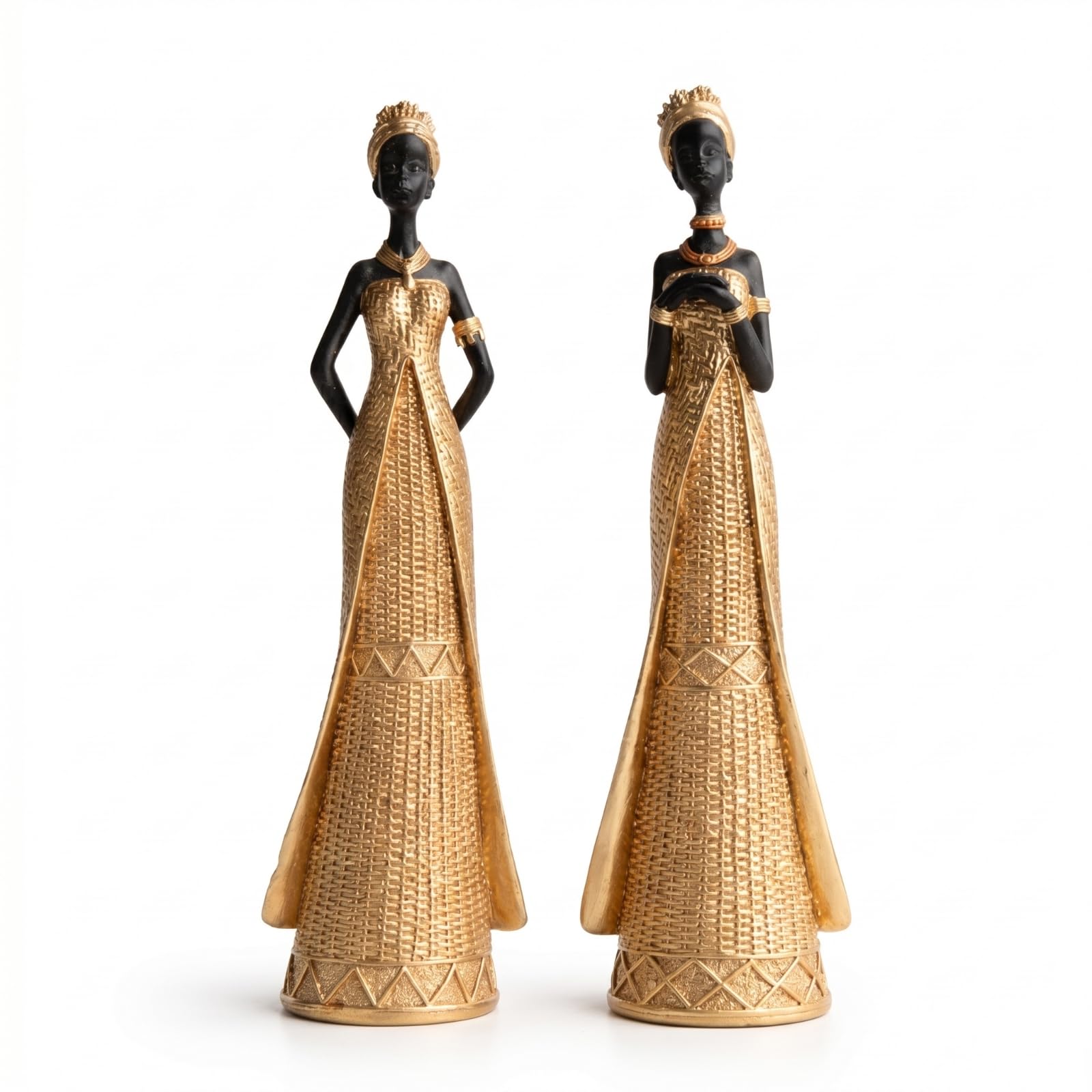 Statue Visage Femme Ornemental en Duo Noir et Or : Splendeur de la Femme Africaine Classique