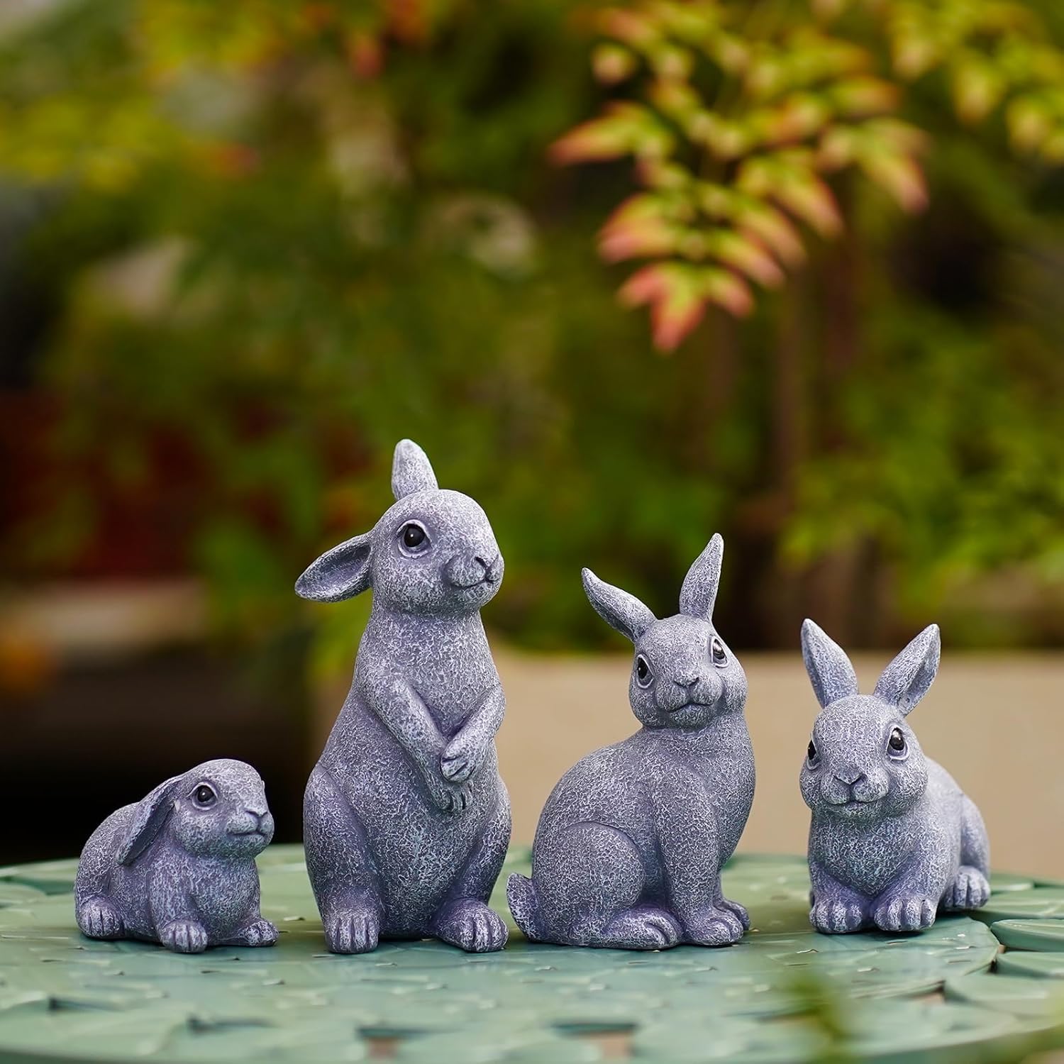 Bunny Garden Decor Outdoor Statues: Rabbit Figurines for Easter Ornaments Patio Lawn Office Decorations Indoor Accessories (4 Pack) - Gifts for Mom Grandma