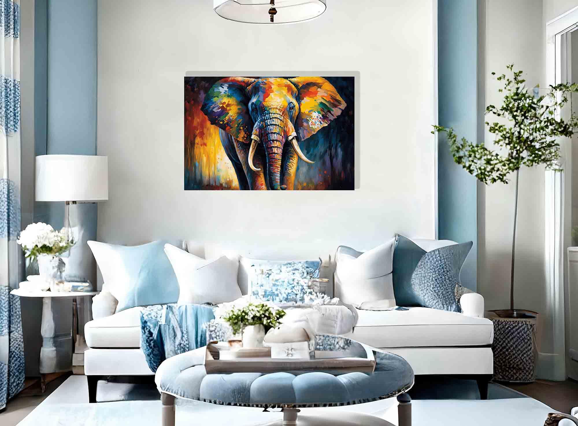 Artley Prints - Elefant Hochformat Bunte Wandleinwand für Wohnzimmer - Abstrakte Dekoration zum Aufhängen Kunstdrucke Gerahmte Bilder groß 86 x 61 cm (34 x 24 Zoll) A1