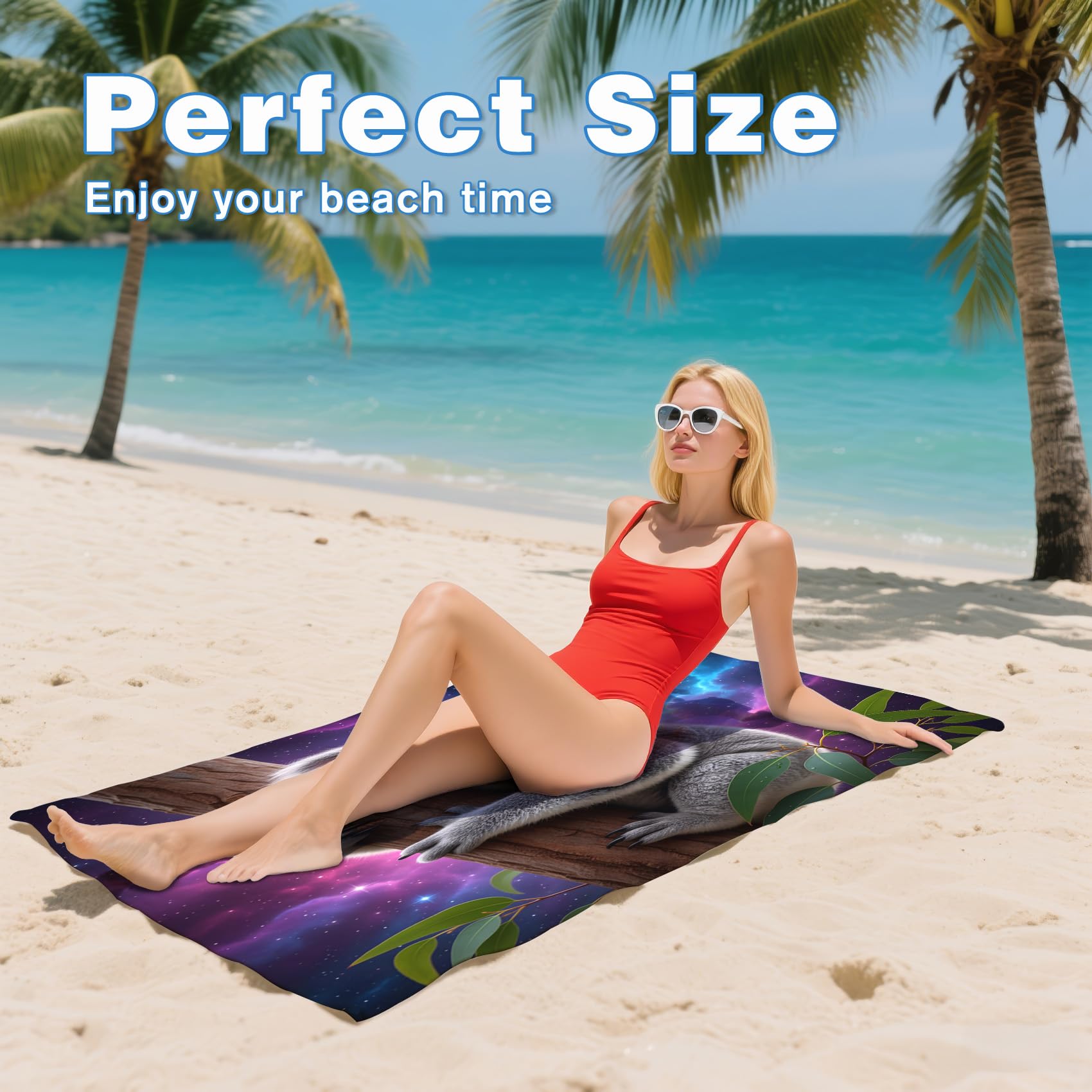 Serviette de Plage XXL Microfibre Koala Animaux Enfant Ciel étoilé, Drap de Plage Séchage Rapide Anti Sable & Légère, Serviette de Bain Grande Taille 100x200 cm, Accessoire & Cadeau été