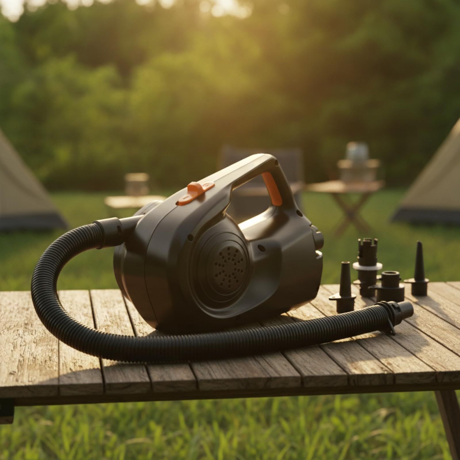 Qianly Inflador Eléctrico con Tubo Flexible Portátil Bomba Eléctrica Compacto para Camping, Piscina