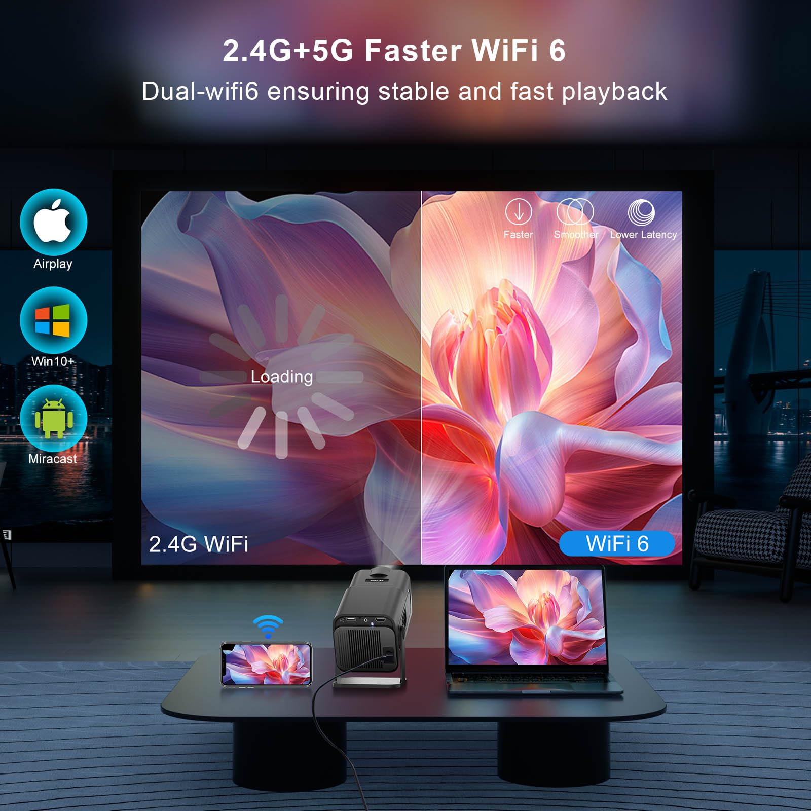 Salange-4KプロジェクターHY320 Amazon.com: Mini Projector with WiFi Bluetooth, Built-in