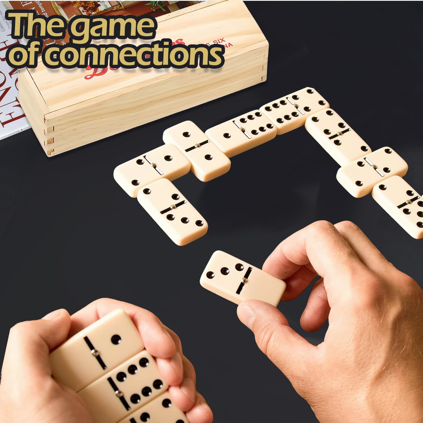 MOMAHUA D6 Domino Set including Wooden Box, 28 Pieces Dominoes Set including Sliding Lid, Classic Retro Domino Game - Image 4
