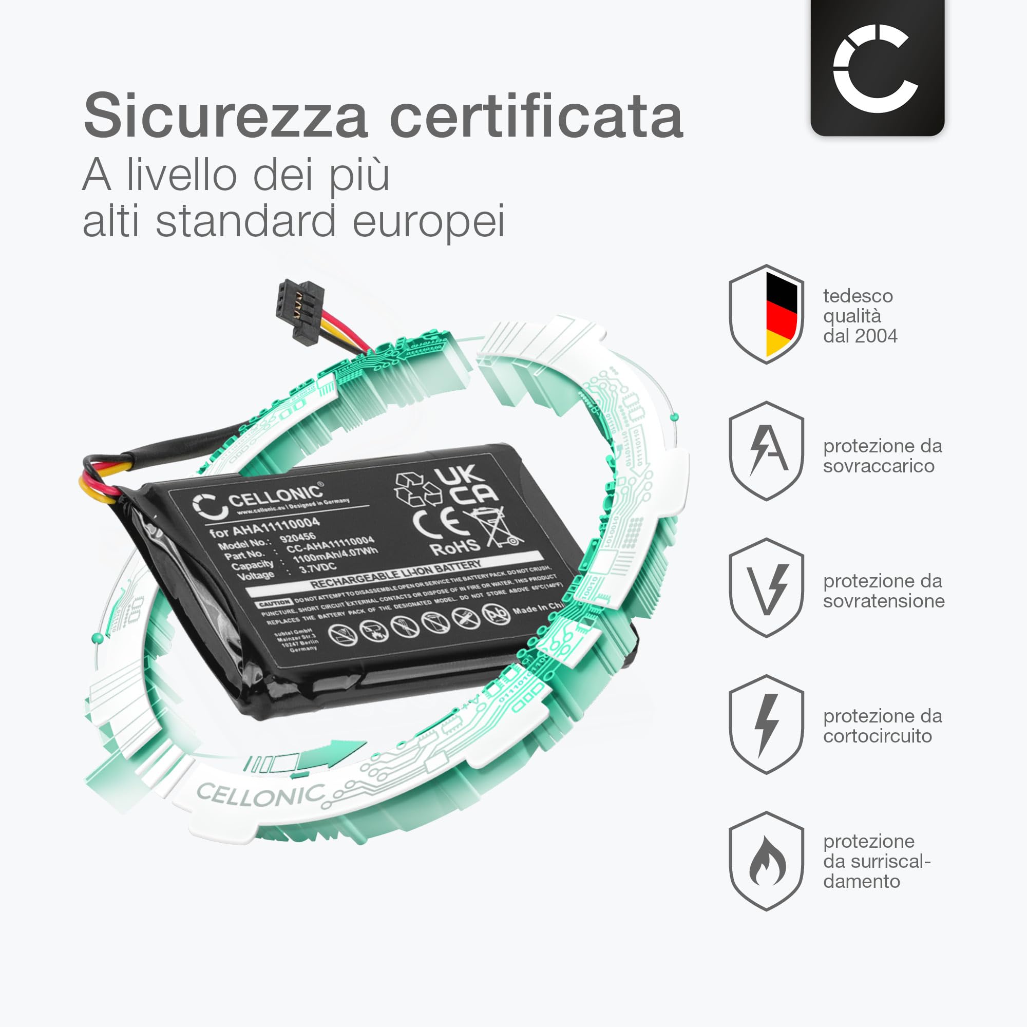 CELLONIC Batteria TomTom Go 510/520/500 – 1100mAh 3,7V, Ricambio Per AHA11110004, P5, P6, Durata Lunga E Qualità Tedesca - 3