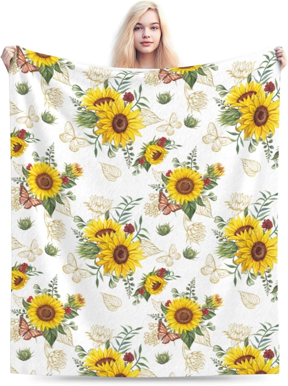 Sunflower Throw Blanket Ultra Soft Butterfly Floral Blanket Cozy Flannel Fleece Bed Blanket Lightweight Fuzzy Plush Flowers Couch Cover Sunflowers Gifts Throw Decor for Women Girls Small 50" X 40" - Image 7