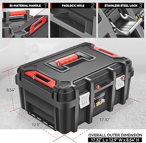 Miniatura 2 de Auto Dynasty Caja de herramientas organizadora de 17 pulgadas, cajas de herramientas con bandeja extraíble y asa portátil para garaje, taller,