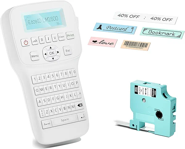 Portable Label Maker Machine with-Tape Waterproof, Rechargeable Handheld Labeler with QWERTY Keyboard, Bluetooth Label Maker with Backlit LCD Screen, Ideal for Home Office School Organization