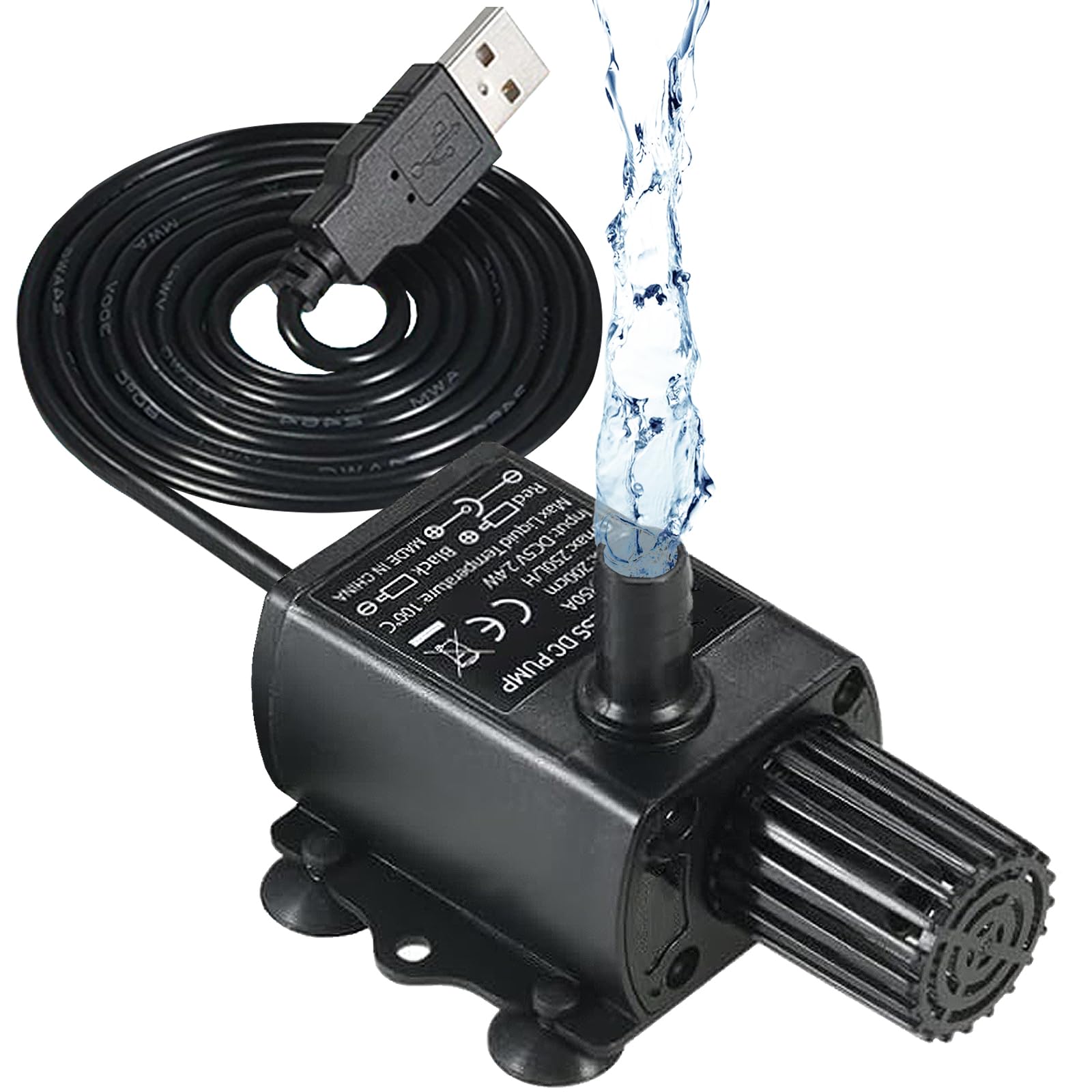 Water Pump for Fish Tank USB, Submersible Water Pump Aquarium, Water Feature Pump Empty Fish Pond Water Change Pump with Filter, Indoor Aquarium Accessories Water Fountain Electric DC 5V (250L/H 2.4W)
