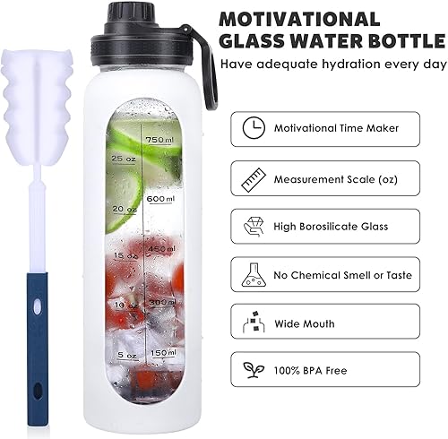 Miniatura 2 de GIEMIT Botellas de agua de vidrio de 32oz con funda de silicona, botellas de hidratación para beber, reutilizables, borosilicato, boca ancha,