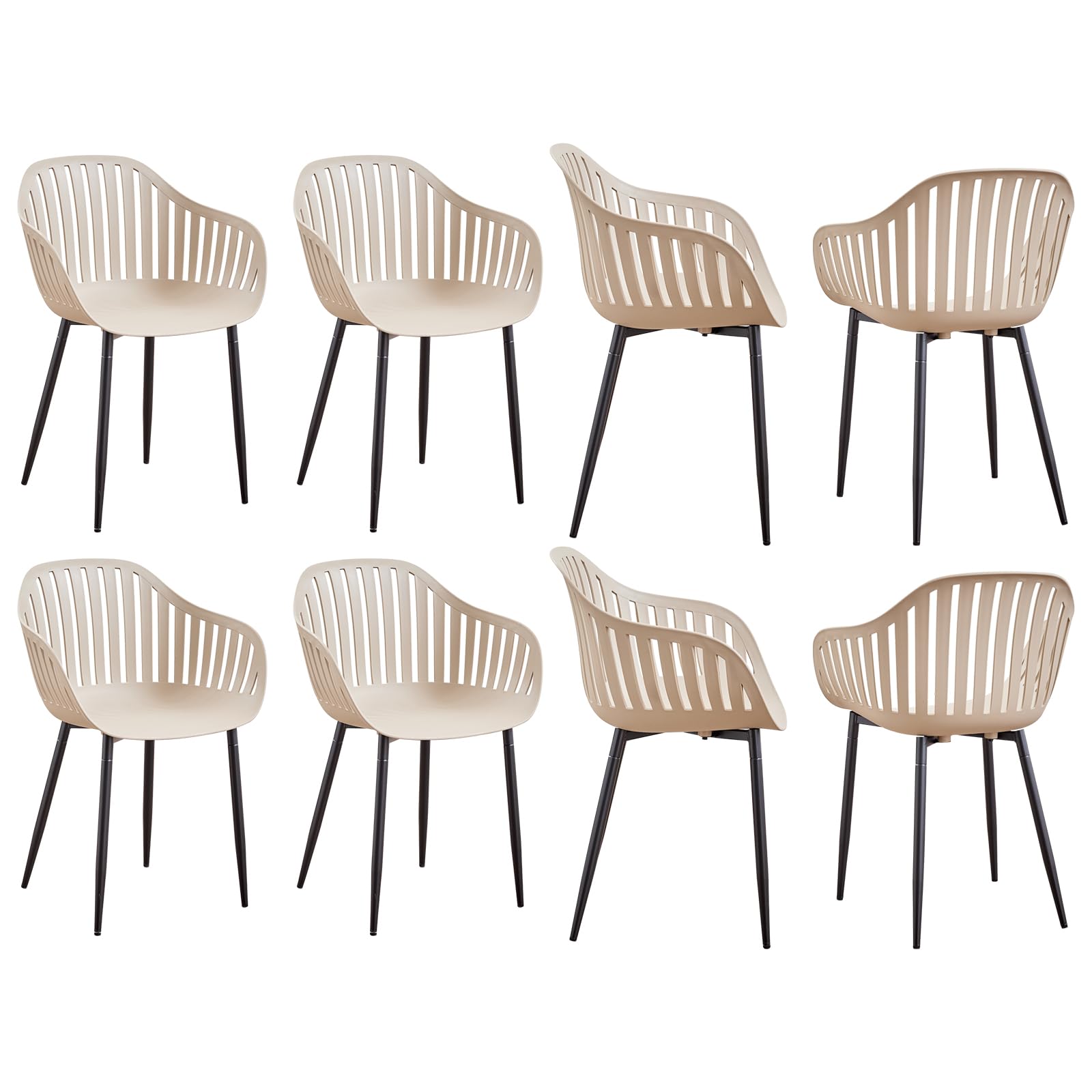 GrandCA HOME Set di 8 Sedie da Pranzo Moderne, Sedia da Cucina con Braccioli, con Schienale cavo Verticale e Gambe in Metallo Nero, Adatte per Soggiorno, Balcone, Ufficio - Cachi