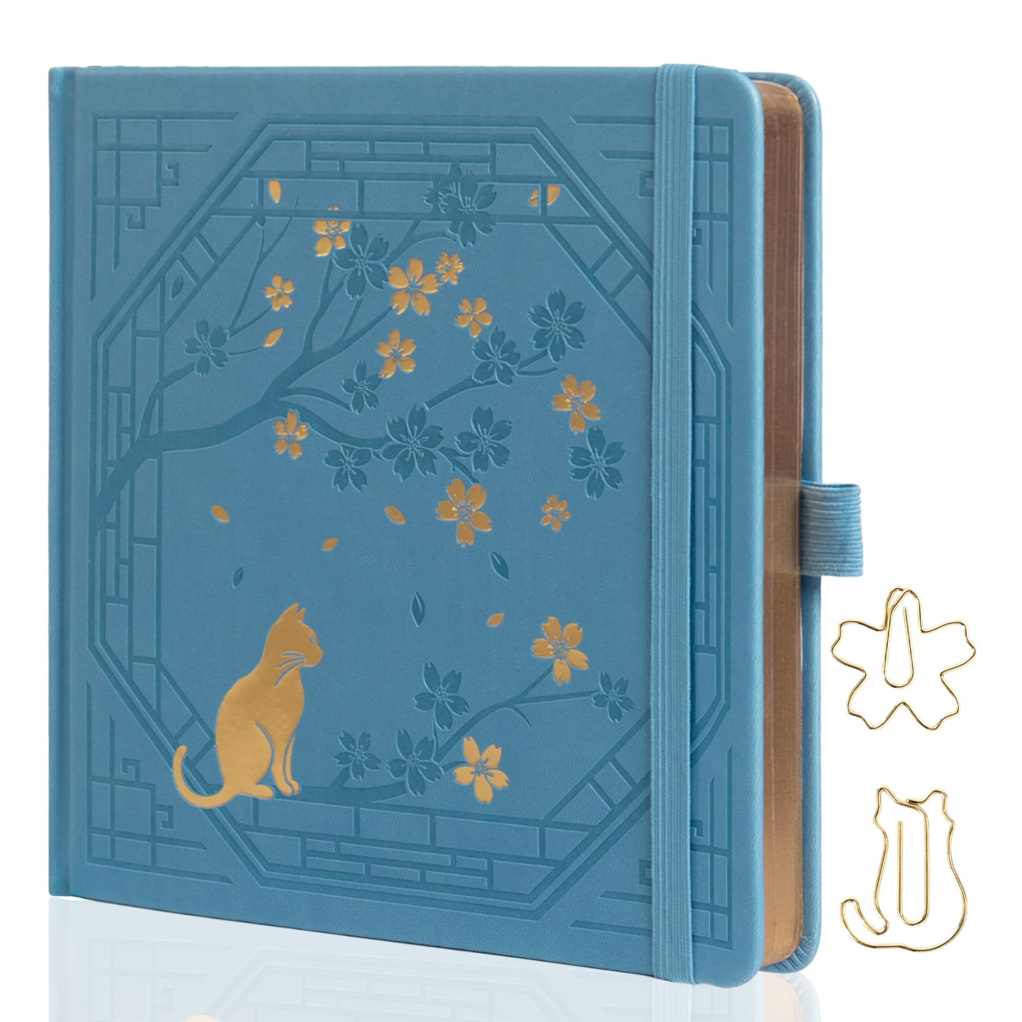 TIEFOSSI Vierkant Gestippeld Dagboek, Schattig Katten Dagboek voor Vrouwen en Meisjes, Gestippeld Notitieboekje met Mooi Sakura Patroon, Esthetisch Notitieboek om in te Schrijven