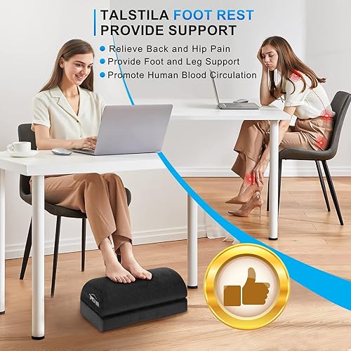 Miniatura 6 de TALSTILA - Reposapiés para debajo del escritorio en el trabajo, reposapiés con bolsillos cálidos de felpa, reposapiés ergonómico ajustable de espuma