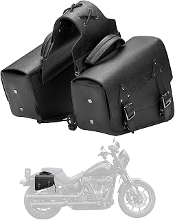 KEMIMOTO 12L Leather Motorcycle Saddlebags for Sportster 883/1200, Softail Low Rider S, Dyna, V-Star, Shadow, Vulcan, Rebel Cruisers