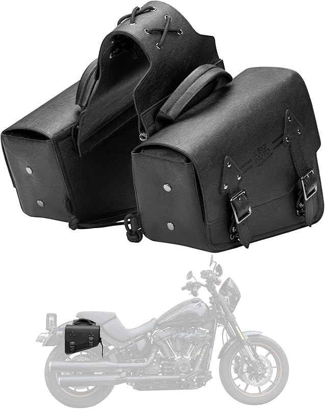KEMIMOTO Alforjas de Moto Bolsas Laterales de Cuero PU 12L | Compatible con Sportster 883 1200 Softail Low Rider S Cruiser Dyna V-star Shadow Vulcan Rebel