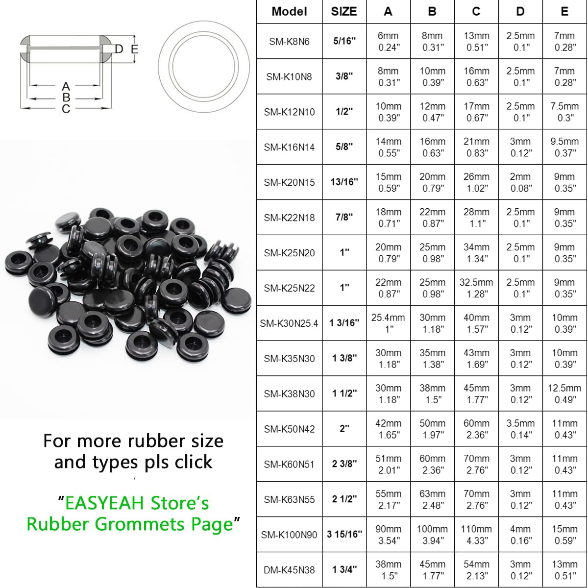 Uxcell 60-Pack Rubber Grommets – 5/16" ID, 3/8" Drill Hole, Dual-Sided Frosted Design For Wire & Cable Protection