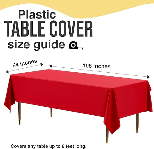 Miniatura 5 de Party Solids - Mantel rectangular de plástico de alta calidad, 66% más grueso, 0.5 mil, paquete de 12 manteles desechables color rojo de 54 x 108