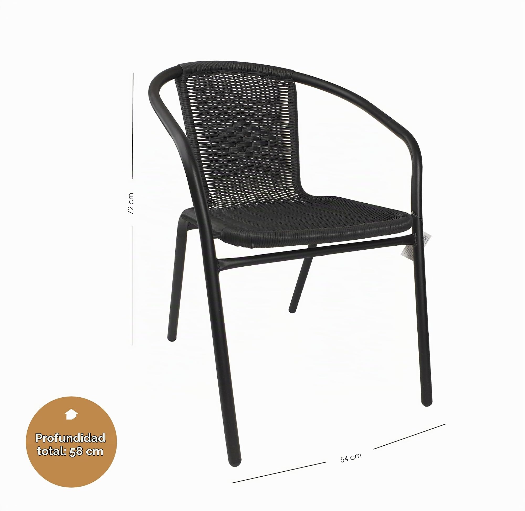 THE SECRET HOME - Pack de 2 Sillas en Mimbre de PVC para Jardín - Silla de Acero Apilable - Asiento de Exterior para Balcón, Terraza y Jardín (Modelo 1 - Negro)