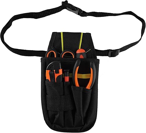 Miniatura 2 de Linkidea Bolsa de herramientas para electricista con clip para cinturón, bolsa de herramientas organizadora de 5 bolsillos, pequeña bolsa de trabajo