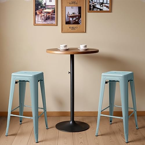 Miniatura 2 de Furmax Juego de 4 taburetes de bar de metal de 30 pulgadas, taburetes sin respaldo de altura de mostrador, sillas de bar industriales, taburete Azul