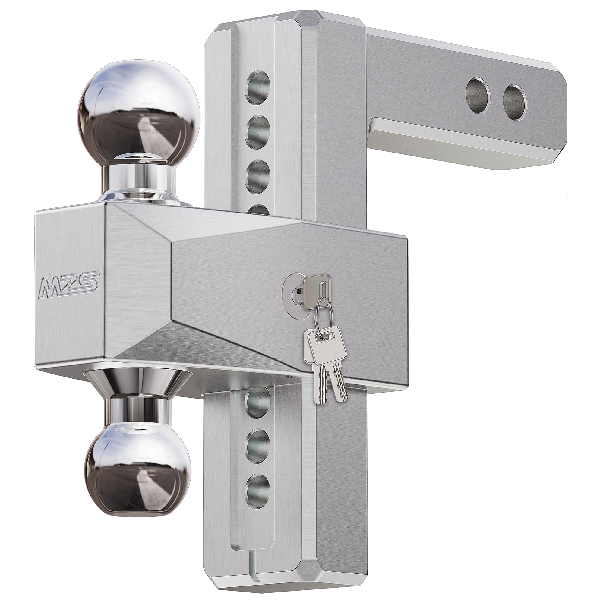 MZS Adjustable Trailer Hitch - Fits 2 Inch Receiver Hitch - 8-Inch Adjustable Drop Hitch - Heavy Duty Aluminum Tow Hitch for Truck(12,500 LBS GTW) Chrome