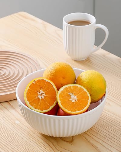 Miniatura 4 de Hasense Ensaladeras grandes de 2, cuencos de porcelana de 60 onzas para servir de 8 pulgadas para comedor de cocina, elegantes platos de cerámica