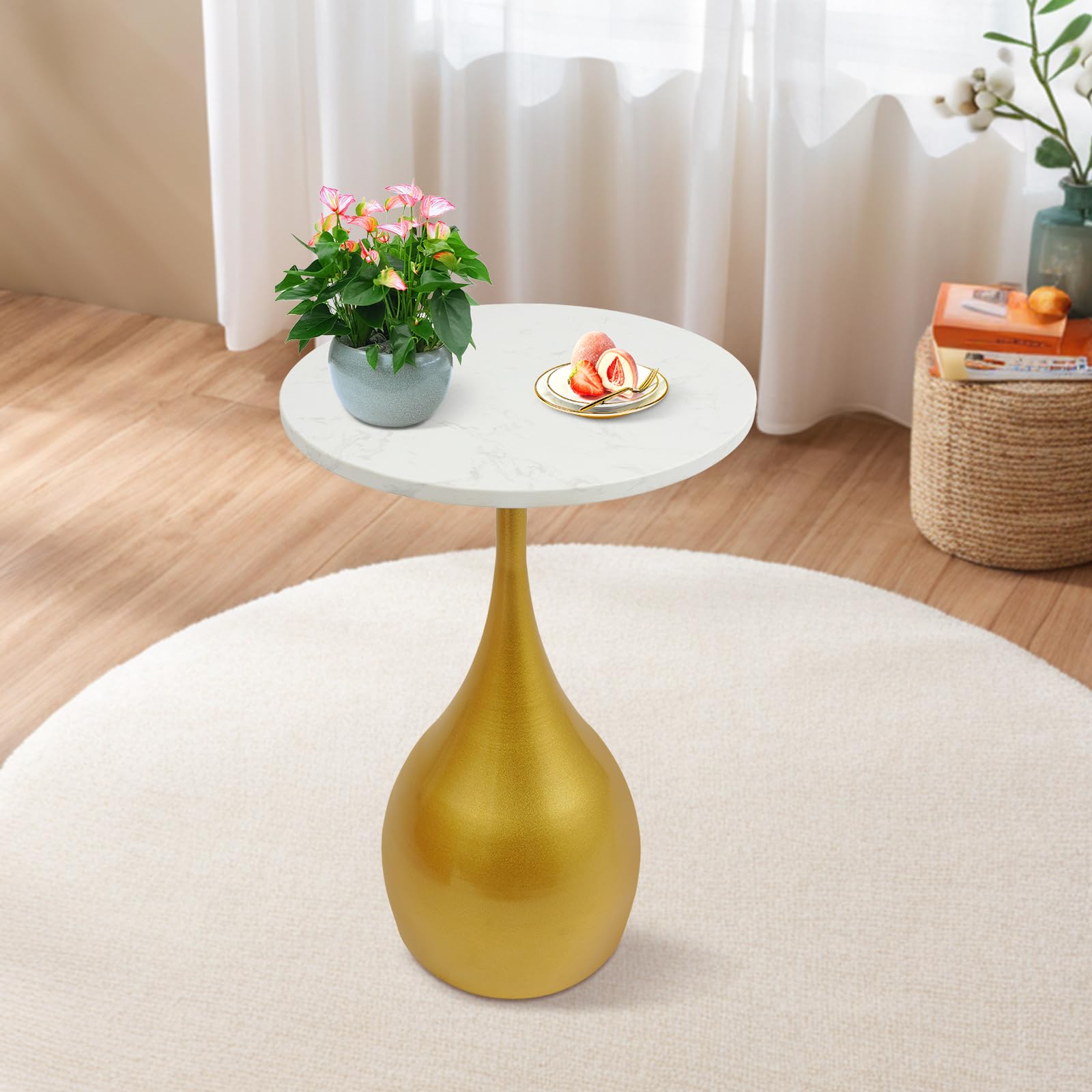 Gold Accent Table Small Round Pedestal Drink Table | White & Gold Side ...