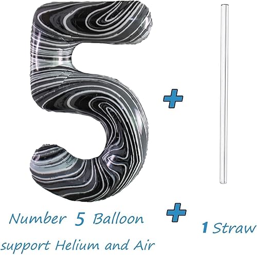 Miniatura 4 de Tellpet Globo número 5 para decoración de fiesta de cumpleaños de 5 años, 40 pulgadas, ágata de mármol negro