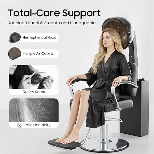 Miniatura 6 de Secador de pelo con capucha de pie, color negro, acondicionador con ajuste de tiempo de 60 minutos, temperatura ajustable de 185 a 284 , máquina