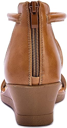 Miniatura 6 de TINSTREE Women Wedge Sandal Comfort Ankle Strap Heeled Sandal Open Toe Sandals with Zipper