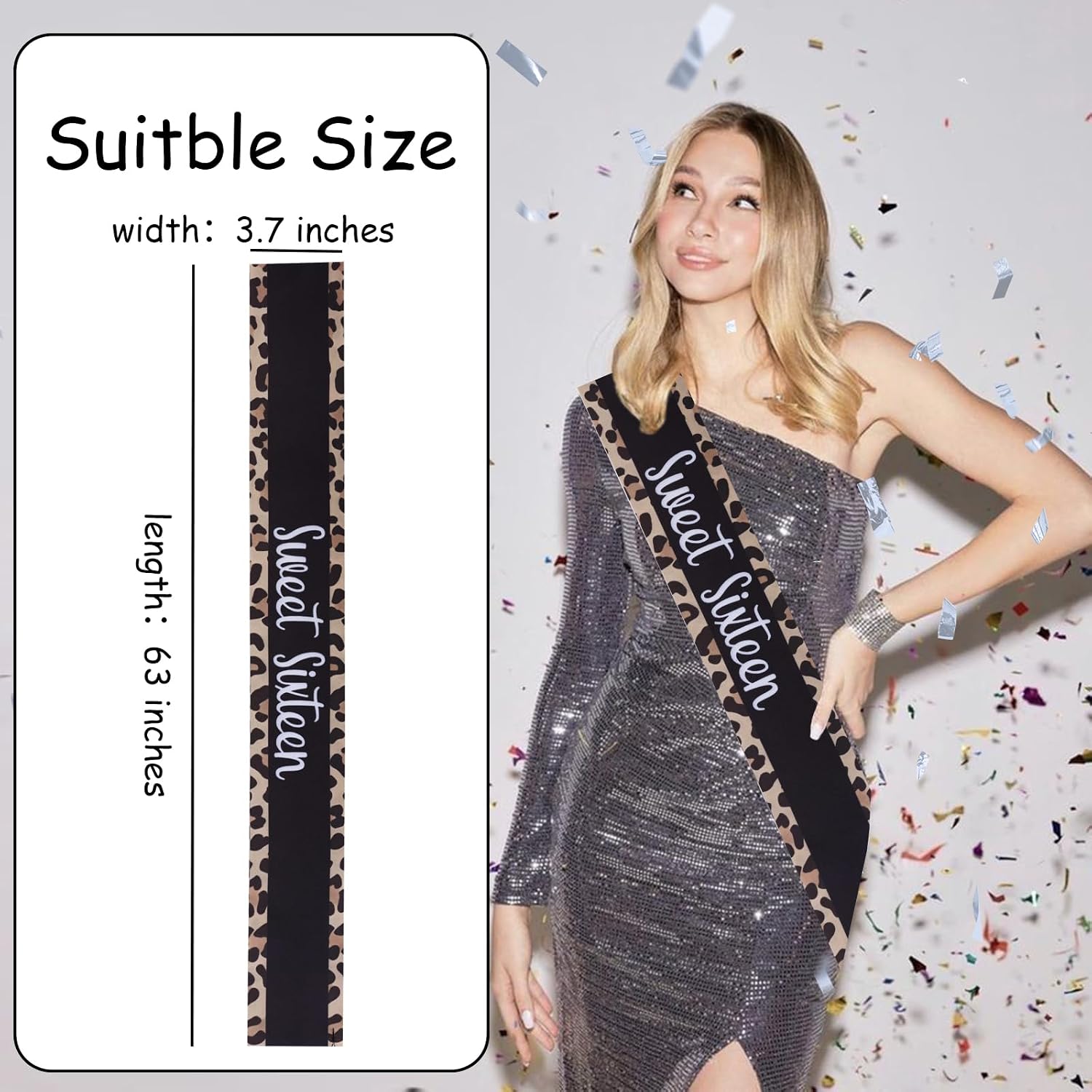 Serencatcher 16th Birthday Sash for Girls, Cheetah Leopard Print Sweet Girl Sixteen Birthday Sash Black Satin Sweet Girl 16 Birthday Party Decorations Gifts Favors