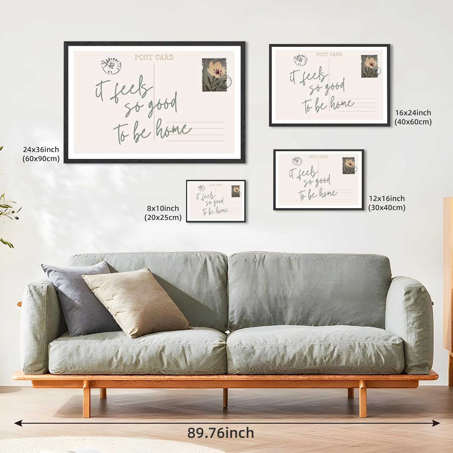 Black Framed It Feels So Good to Be Home Wall Art Vintage Postcard Inspired Quote Canvas Poster Print Rustic Horizontal Sage Green Painting Picture Farmhouse Entryway Bedroom Decor 12x16inch