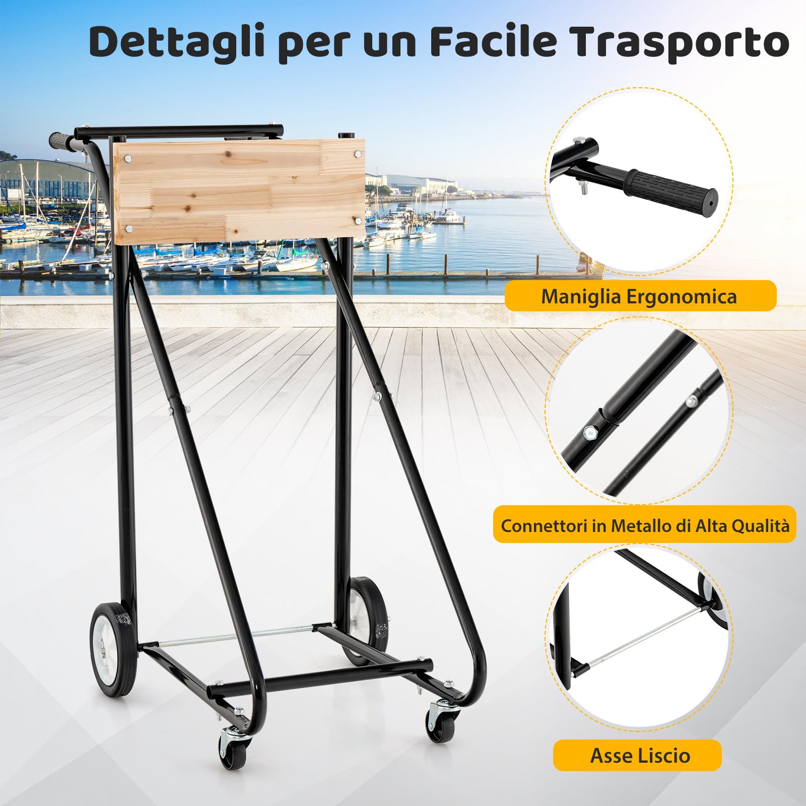 COSTWAY Carrello per Motore Fuoribordo, Supporto per Motore Fuoribordo con Ruote, Capacità di 150 kg, Resistente e Robusto, per Riparazioni, Manutenzione e Trasporto