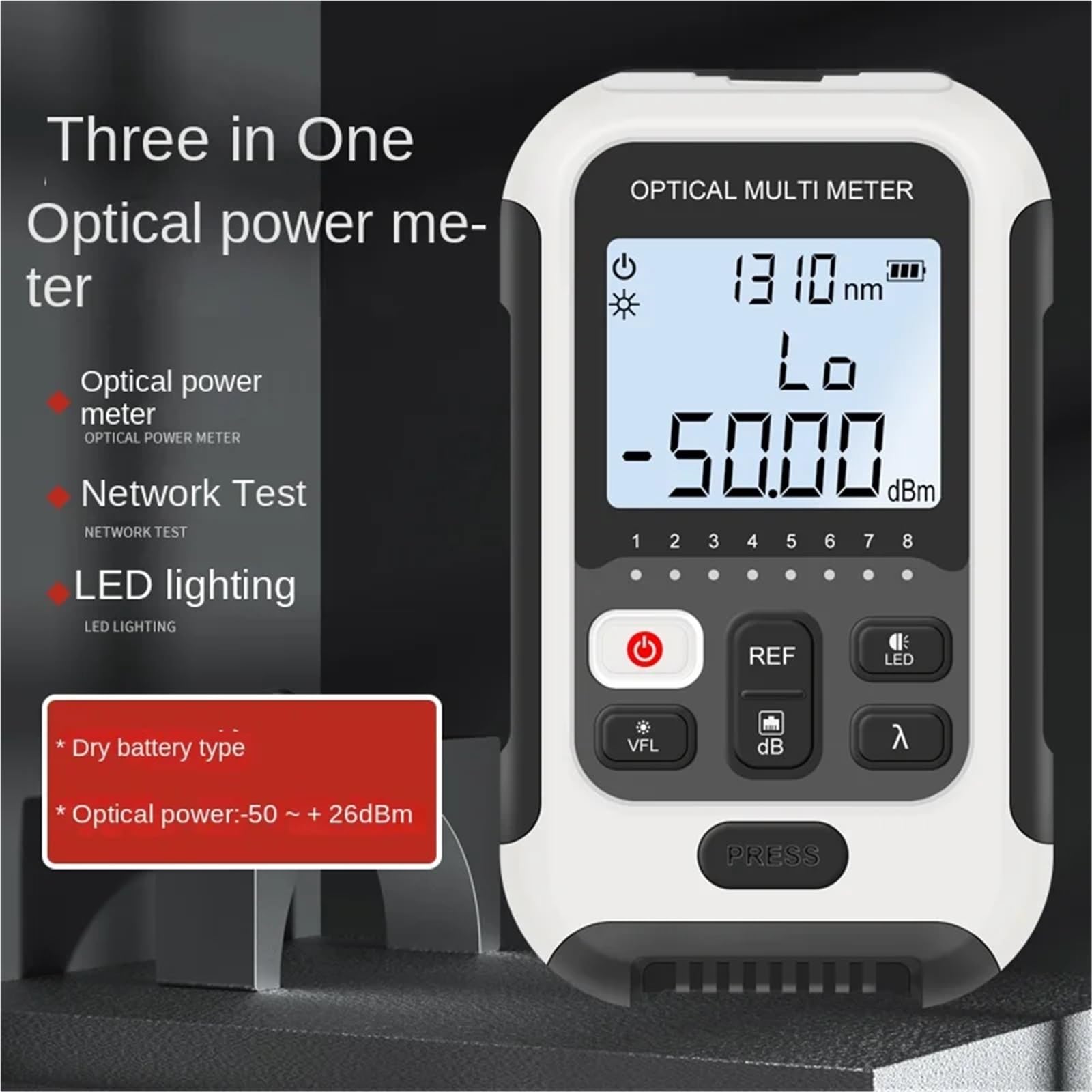 Wattmètre optique avec lumière rouge, appareil 3 en 1, testeur de fibre, test câbles réseau, éclairage LED Centrale électrique de la gare(OPM -50)